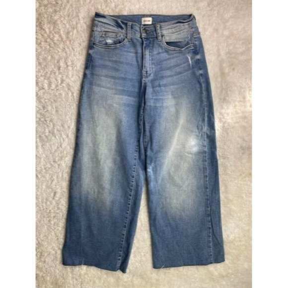 Sneak Peek Size 3 Womens  Cropped Jeans Med Wash Wide Leg Raw Hem Stretc… - Picture 1 of 3